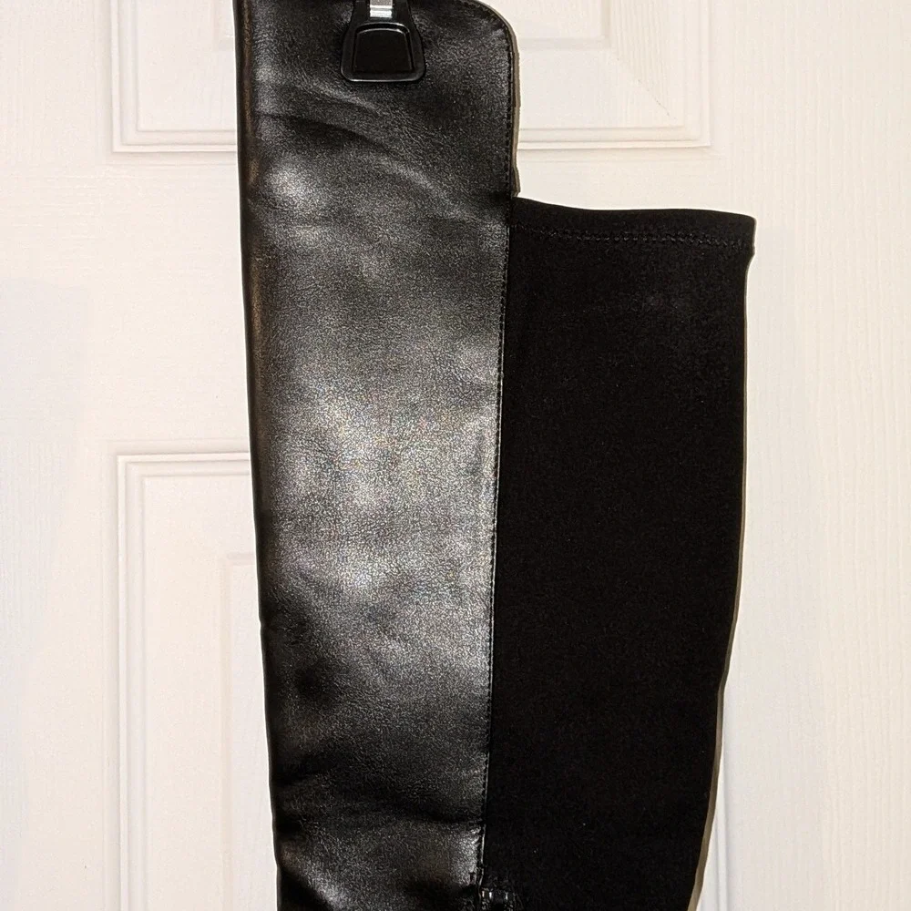A New Day‎ Black Faux Leather Knee High Boots Memory Foam Side Zip Women 6.5 NEW